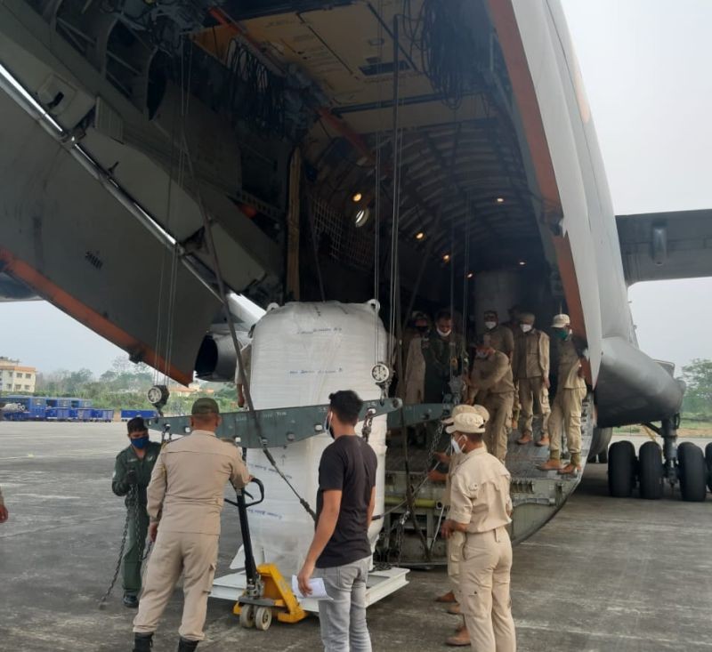 The equipment for setting up oxygen plants in Nagaland was airlifted by the Indian Air Force to Dimapur airport on April 30.